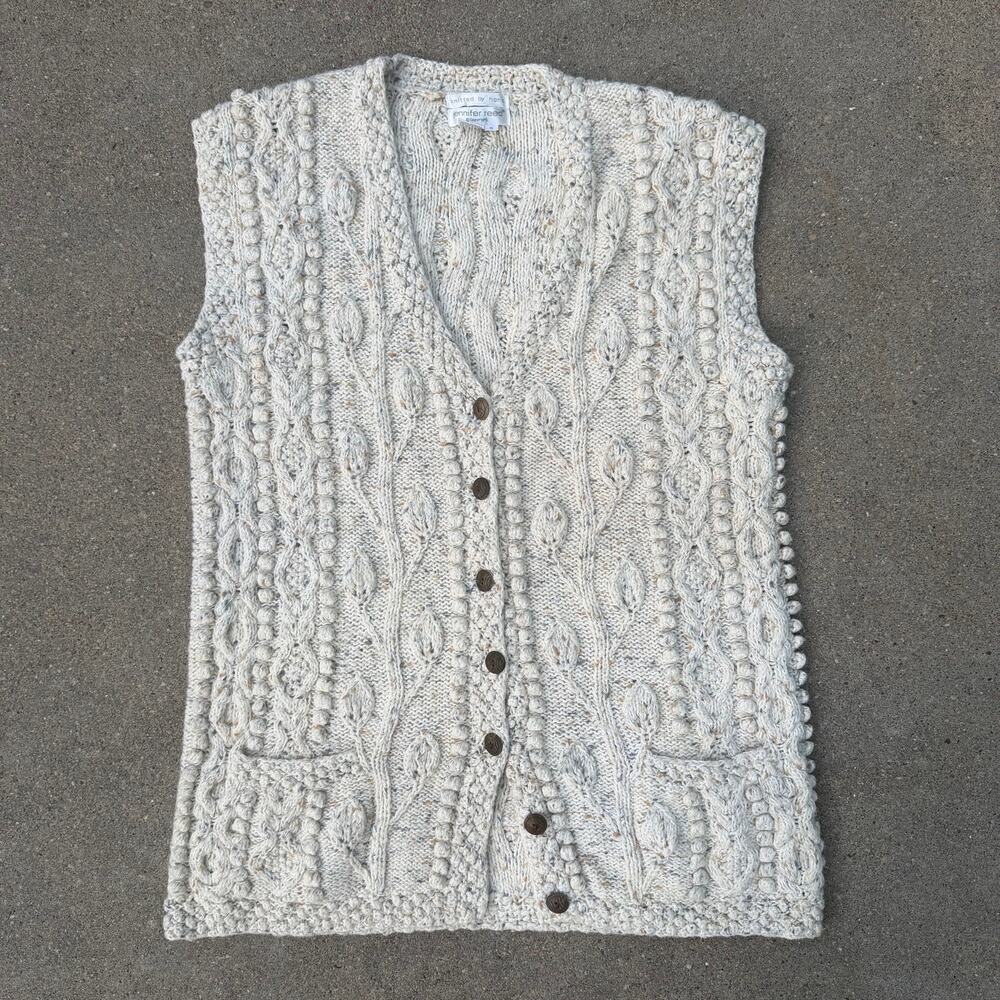 Vintage 90s Cottagecore Chunky Knit Granola Sweater Vest Grannycore SMALL